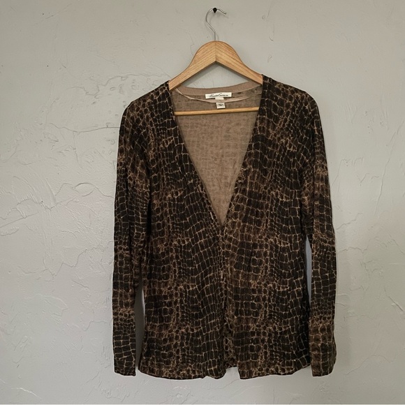 Kenneth Cole New York Animal Print Silk Blend Cardigan sz Large - Picture 1 of 6